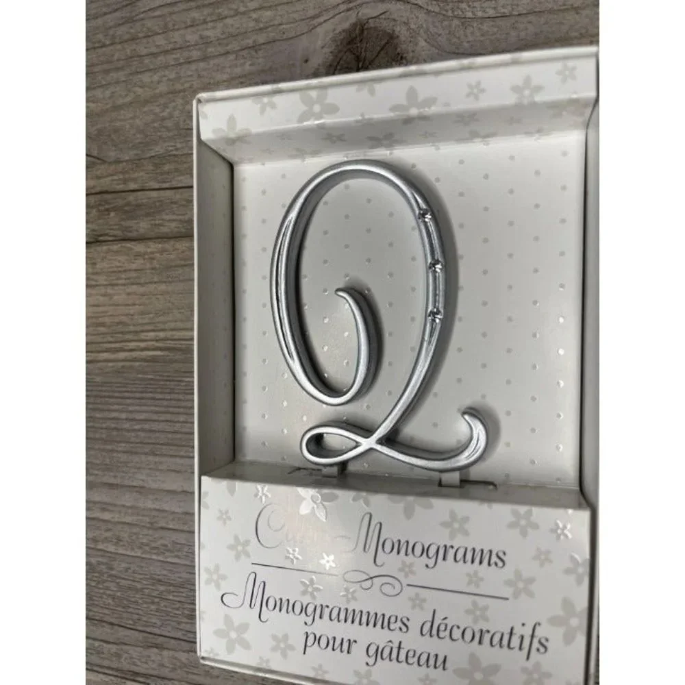 Wedding Small Q Silver Finish Monogram Initial Rhinestones Cake Topper